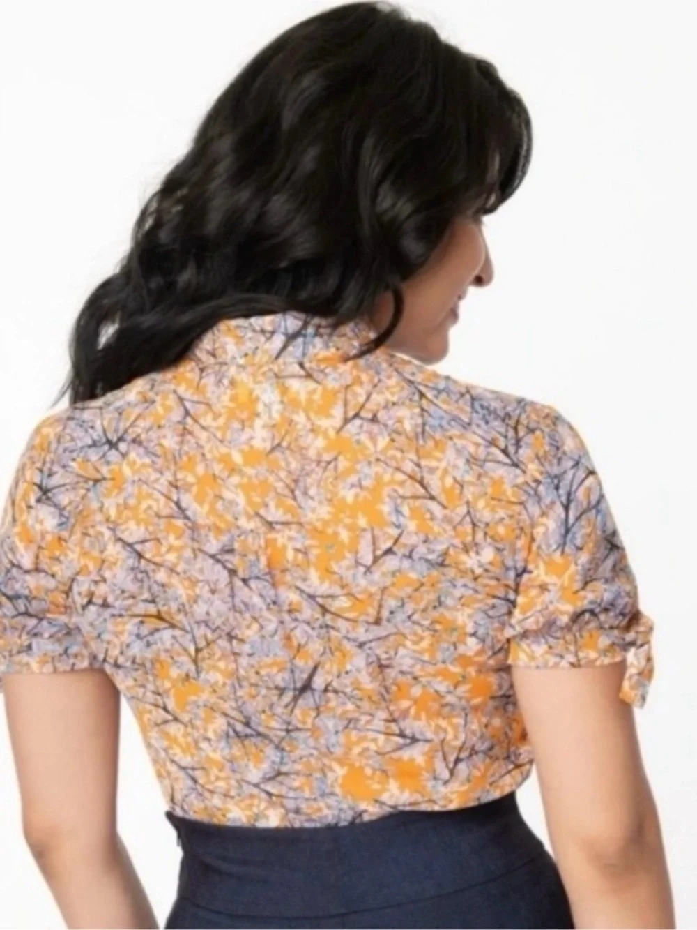 Unique Vintage Red Floral Branch Print Pintuck Blouse Button Up 1940s Style M - Picture 9 of 11